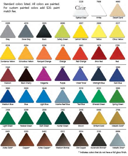 Plastic Sign Letter Colors for letter thickness 3/4 and 1 inch