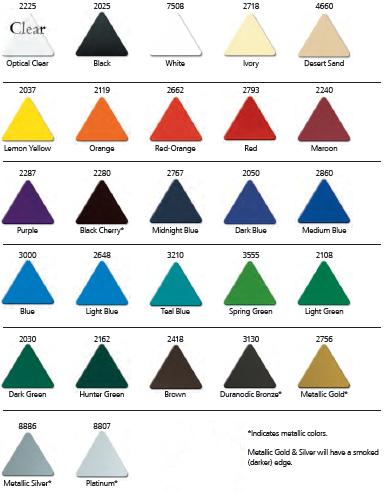 Plastic Sign Letter Colors for letter thickness 3/8 and 1/2 inch